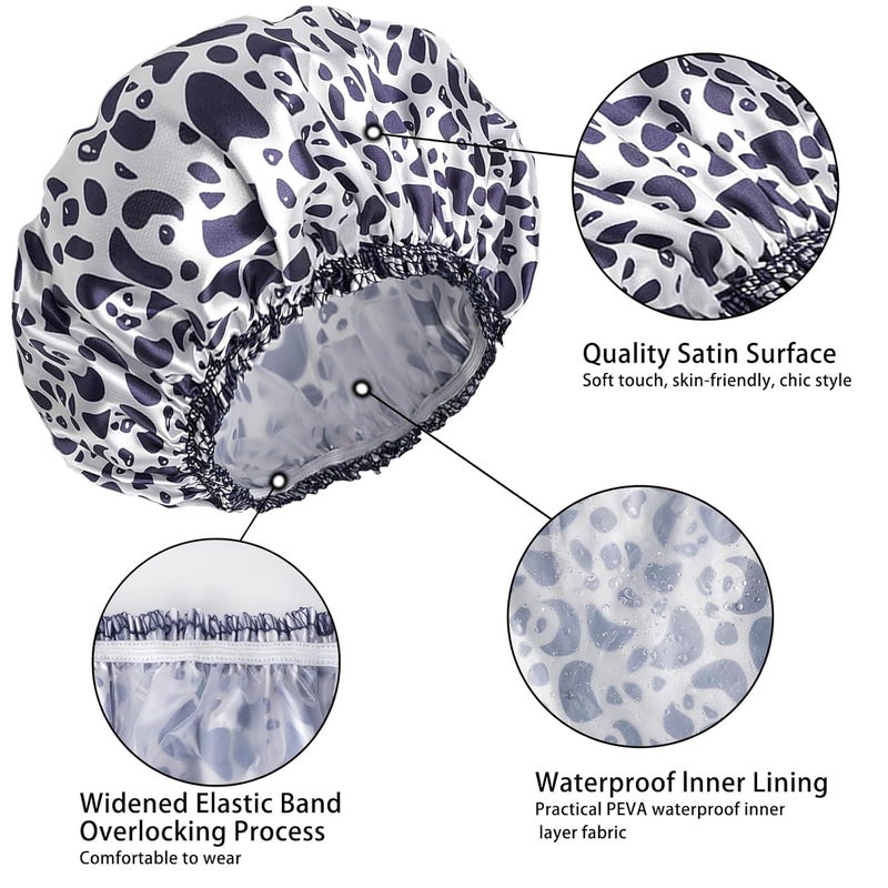 CHFONG Shower Caps for Women, 4 PCS Elastic and Reusable Bath Caps, Double Layers Shower Cap Reusable Waterproof, Bathing Shower Caps, Environmental Bath Hair Protection Cap - Stone - Image 4